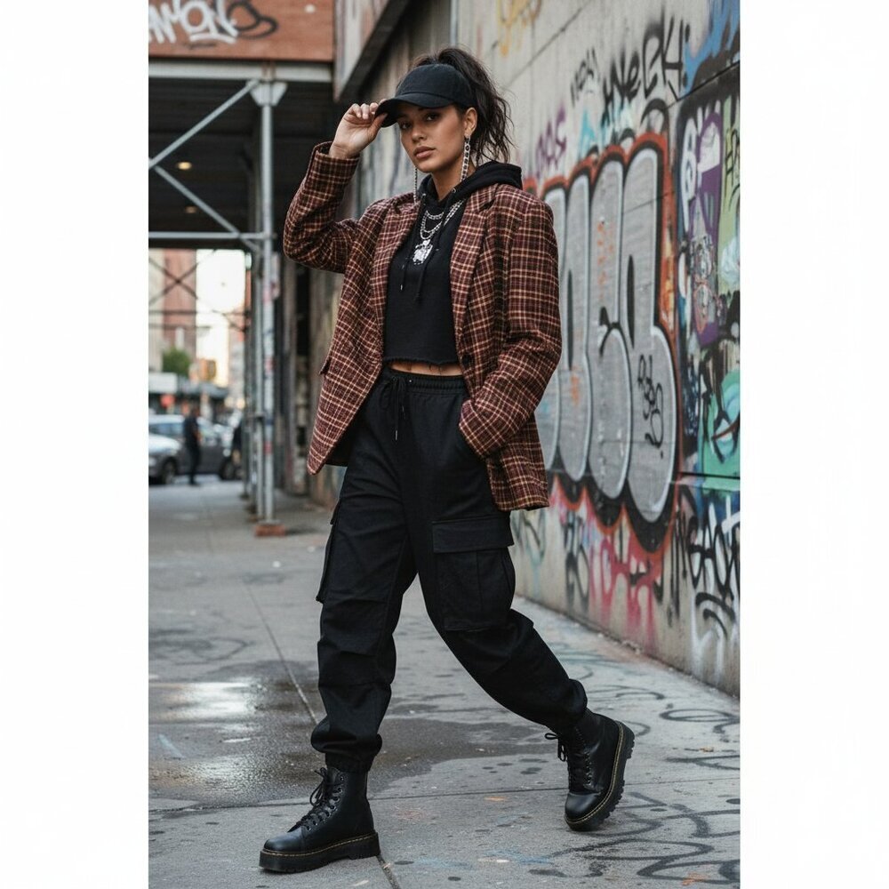 The fifth Label HONORS CHECK OVERSIZED BLAZER ORANGE W BLACK